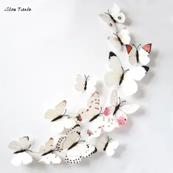 

New Hot New 12pcs Sticker Art Design Decal Wall Stickers Home Decorations 3D Butterfly Fridge Magnets Refrigerator Sticker