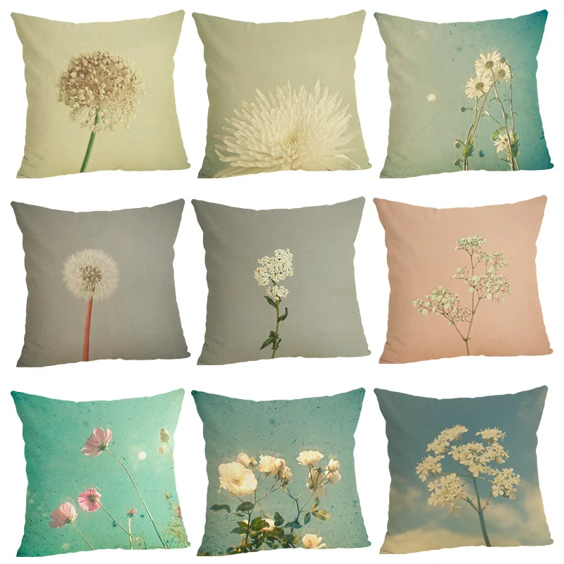 

FOURETAW 1 Piece Chic Dandelion Pattern Pillow Case Cover Square 45cm Cotton Pillowcase Home Decorative Customized Dropshipping