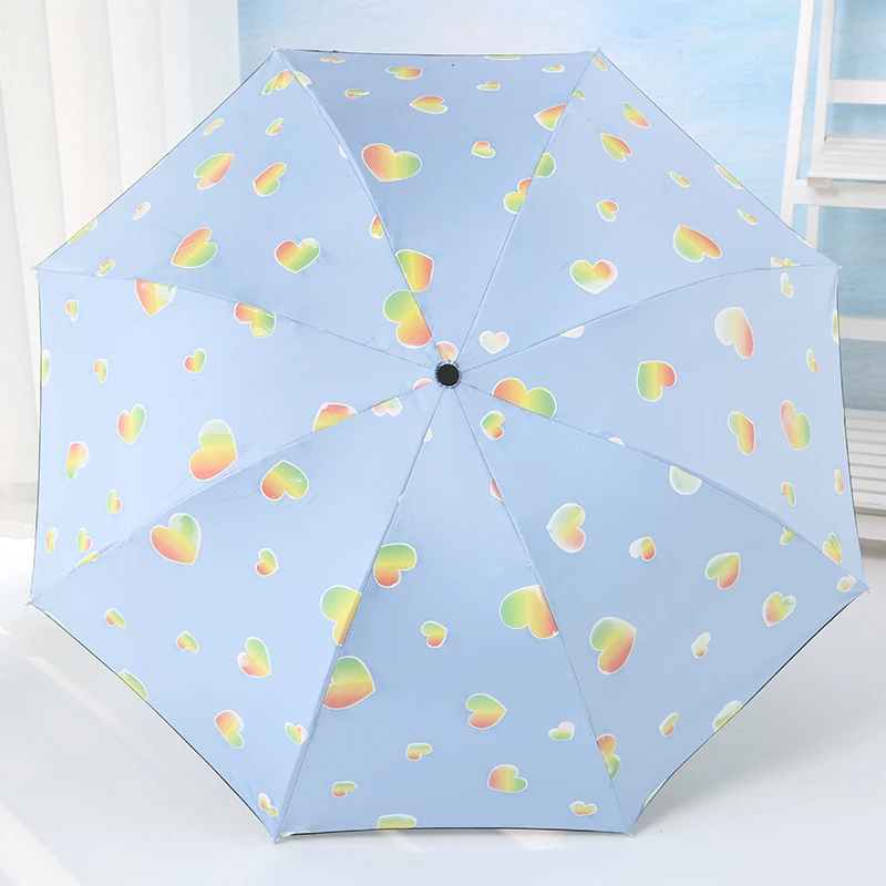 

LIBERAINY Korea small and fresh against tne wind and rain uv,three-folding in the water discoloration love sunshade umbrella