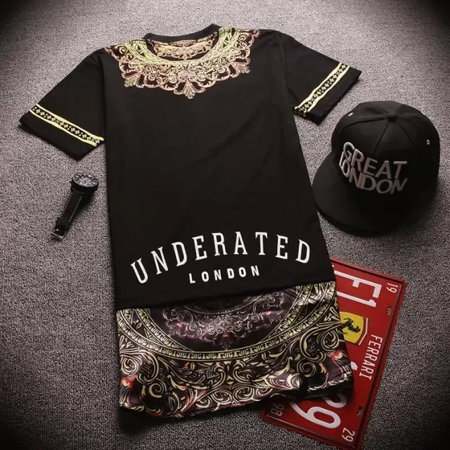 

New Given HBA Bandana Print Underated London GV Comen Men Graphic Tee Tyga Paisley Side Zip T-shirt Top