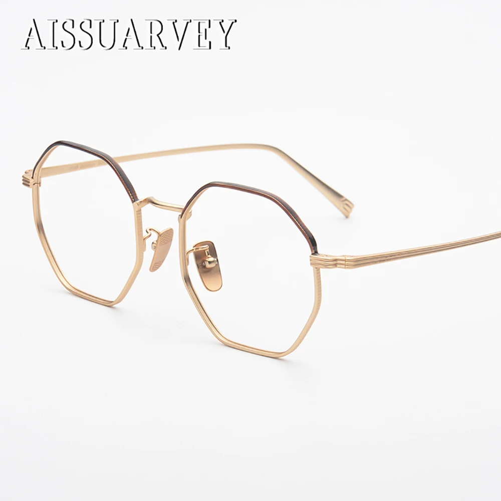 Pure Titanium Retro Hexagon Vintage Optical Eyeglasses Frames Brand
