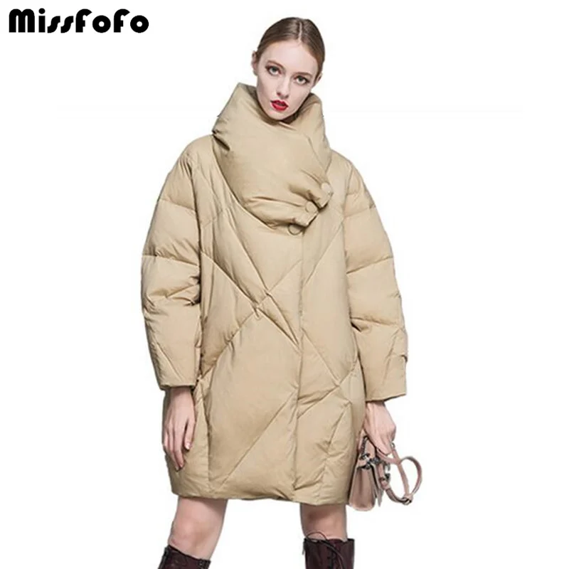 Missfofo 2016 Новый гусиный пух парка модная зимняя женская куртка 90% белый тонкая