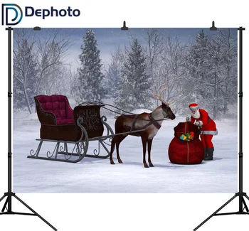 

Dephoto Christmas Photography Background Snow Elk Sled Pine Santa Claus Backdrop photo studio camera fotografica