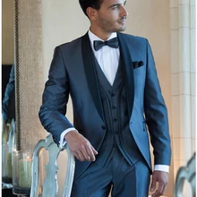 Высокое качество воротником 1 пуговица на заказ модные мужской костюм(куртка+ штаны+ жилет+ галстук-бабочка) свадебные вечерние торжественные Для мужчин костюмы