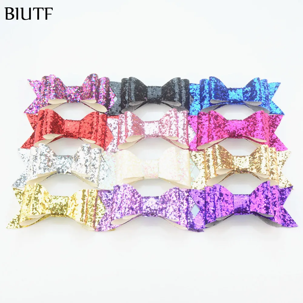 50pcs/lot 4*1.6 Inch Heaband Bow Two Layer Glitter Sequin Bow Headband