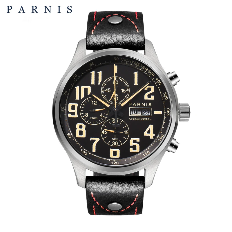 

43mm Parnis Quartz Men Diving Watch Analogue Chronograph Datejust Military Pilot Watches 100m waterproof Men's Wristwatch Clock