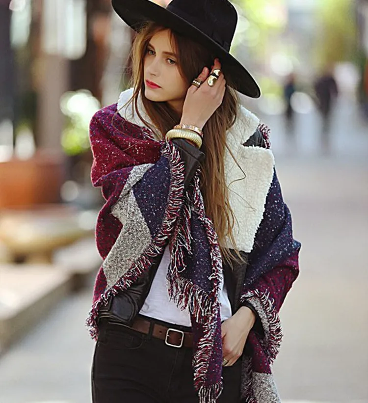 

New Women Fashion Warm Plaid Scarf Female Fringed Woolen Shawl Cashmere 3 Colors