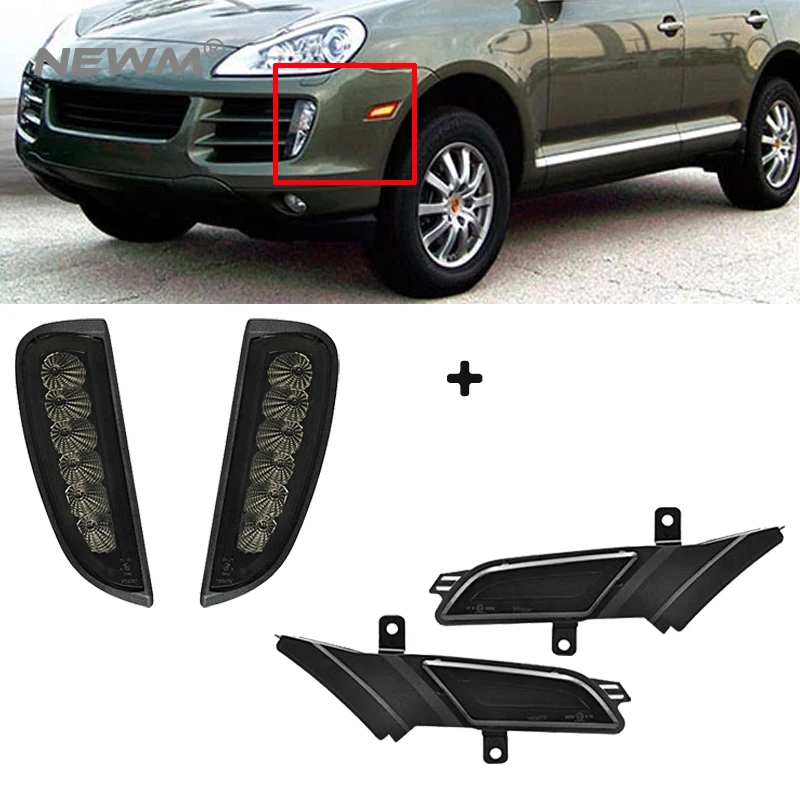 Дымчатый Светодиодный Боковой габаритный указатель поворота светильник s Белый/янтарный+ Led DRL Дневной ходовой светильник для Porsche Cayenne 2007-2010