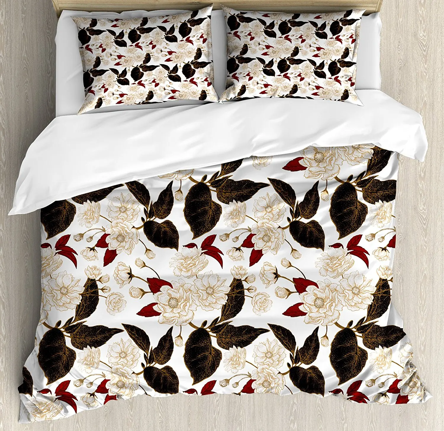 Floral Duvet Cover Set Chinese Plum Flowers Branches Eastern