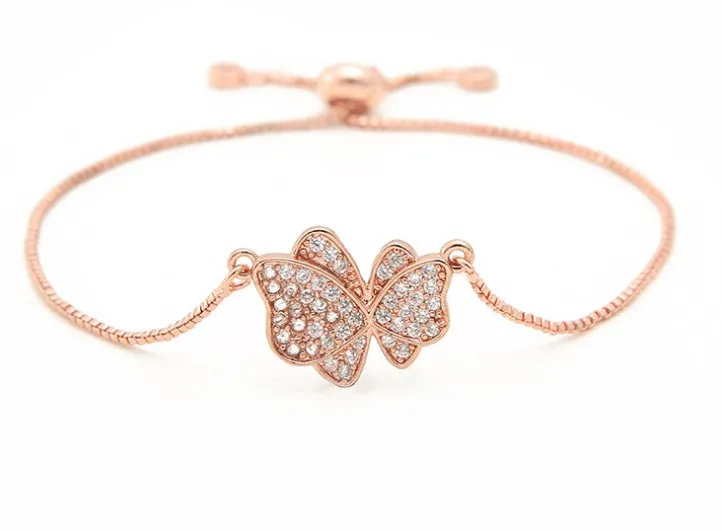 Золотая, серебряная цепочка браслет micro pave cz веревка Роза кубический цирконий регулируемый плетеный браслет браслеты dgs4f бабочка талисманы для женщин