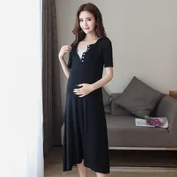 Модные платья для беременных грудного вскармливания одежду для беременных женская одежда v-образным вырезом короткий рукав Беременность