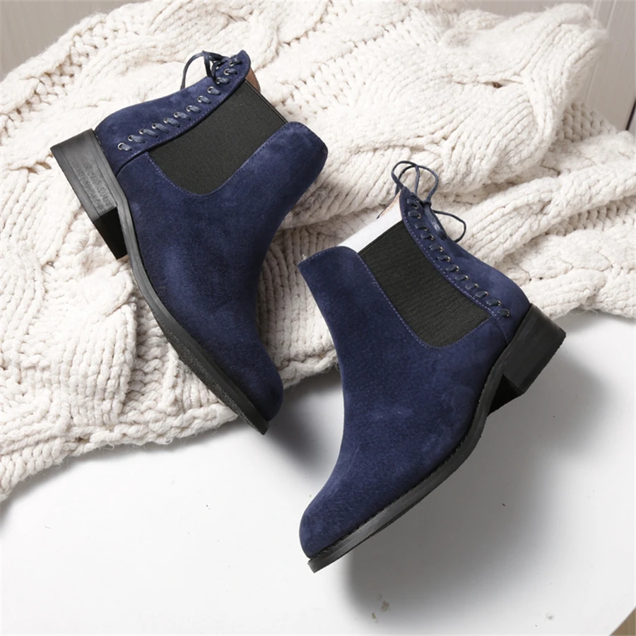 

Genuine cow suede Leather women chelsea Ankle winter flats Boots Comfortable quality soft Shoes Brand Designer Handmade with fur