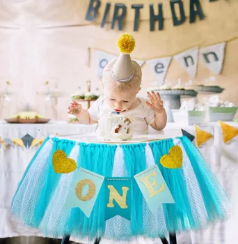 

Custom 1 ONE Banner Baby Girl Table Chair Tulle Tutu Skirt Bunting First Birthday 1st Party Decorate Nursery Garland