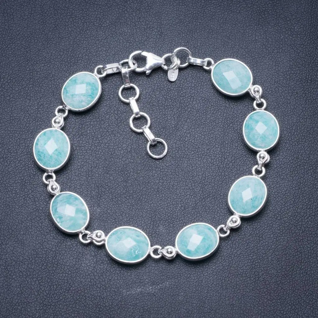 

Natural Amazonite Handmade Unique 925 Sterling Silver Bracelet 7 1/4-8 1/4" Y2812