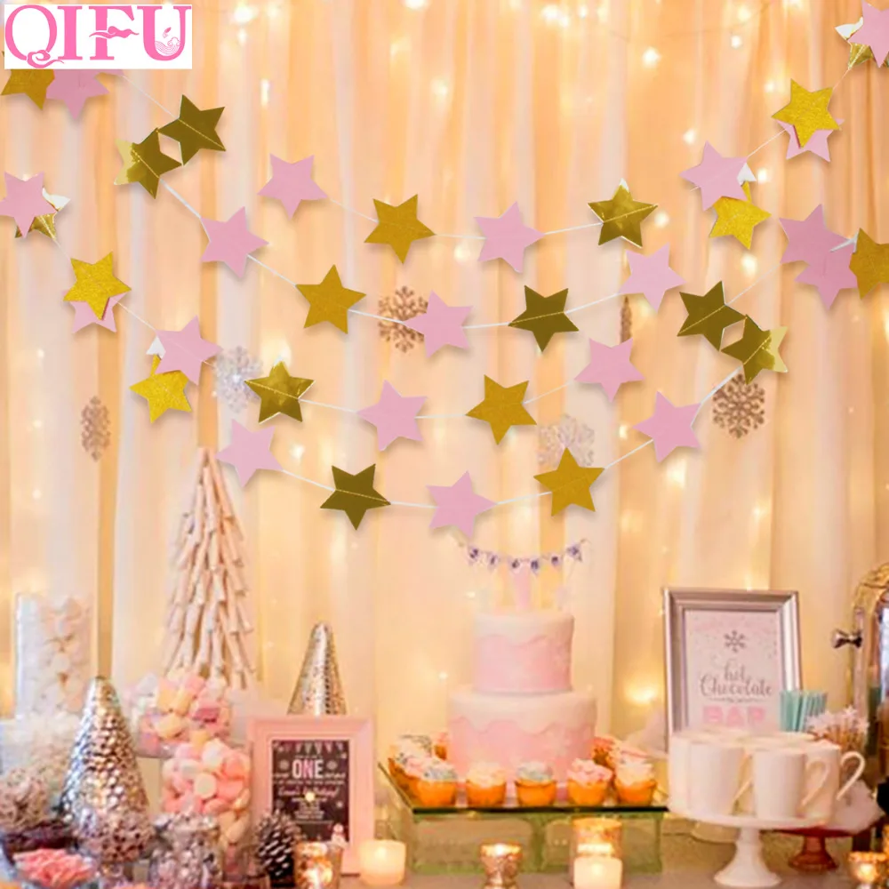 QIFU бумажный Звездный Декор-баннер на день рождения, свадьбу, Золотой флаг, баннер, настенные украшения, для гостиной, для детской вечеринки, вечерние принадлежности