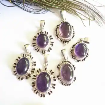 

Nepal Hand 925 Silver Jewelry Inlaid Natural AmethystCrystal Vintage Flower Charms for Pisces Multi Designs T9026