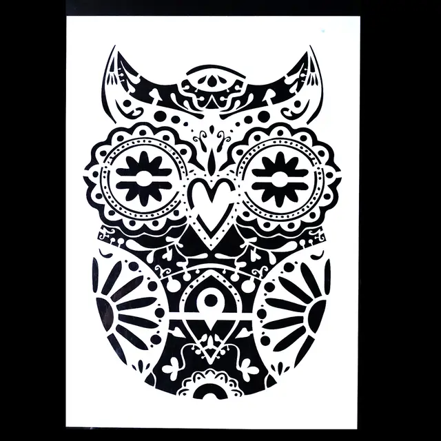 A4 OWL STENCIL-REUSABLE MANDALA TEMPLATE-PLASTIC-WALL//CRAFT//PAINTING//WOODLAND