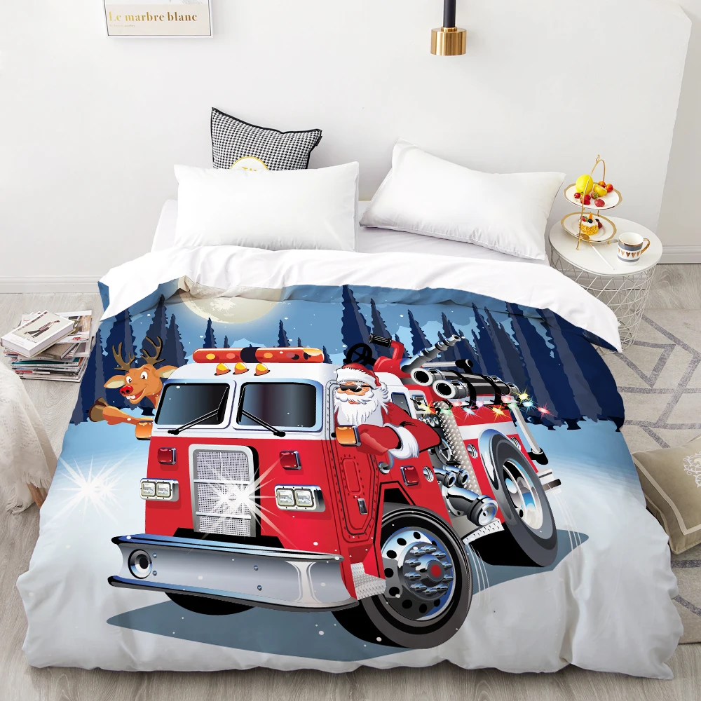 

3D HD Digital Printing Custom Duvet Cover,Quilt/Blanket case Bedding for Kids Baby Child,Christmas Santa Claus Fire truck Car