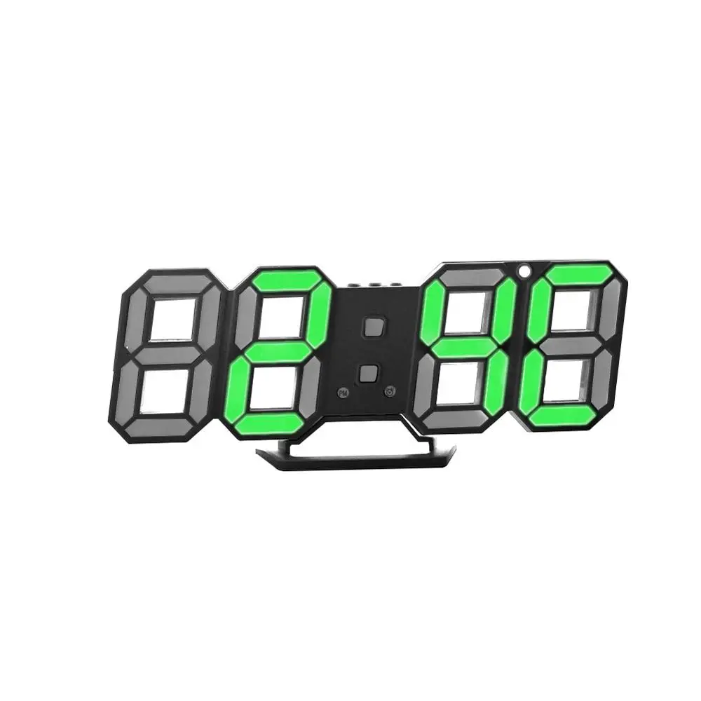 3D светодиодный современный настенные часы дисплей 3 уровня яркости затемнения Ночная функция повтора для дома, кухни, офиса#252761 - Цвет: Black Green