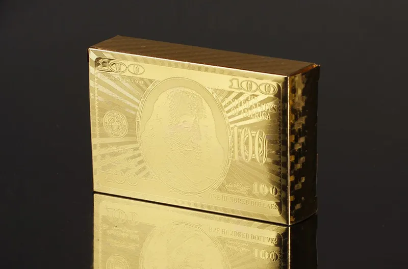 Золотой колода игральных карт волшебный трюк 24K золотой покер пластиковый набор игральных карт Золотая фольга$100 логотип Франклин водостойкие карты