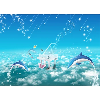 

Colorwonder 7X5 Piano Music Blue Glitter Background With Two Dolphins Girls Baby Shower Photo Booth Kids Room Wall Decorations