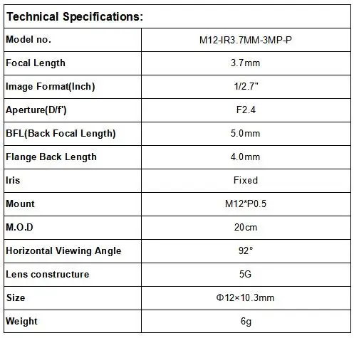 3,0 мегапиксельная HD 3,7 мм Пинхол cctv объектив IR M12 поддержка объектива 92 градуса F2.4 1/2. " без искажений объектив conspecture 5G MOD 20 см