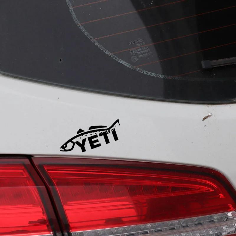 YJZT 15.5CM*5.6CM Yeti Logo Fish Vinyl Decal Car Sticker Car Window Fishing  Decal Black/Silver C24-0527