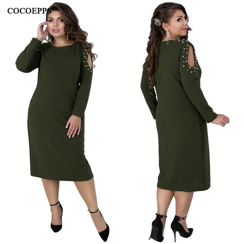 Billige COCOEPPS Große Größe Frauen Kleid Langarm Büro Liebsten Kleid bodycorn kleidung Große Größe Elegante Kleid Plus Größe 5XL 6XL
