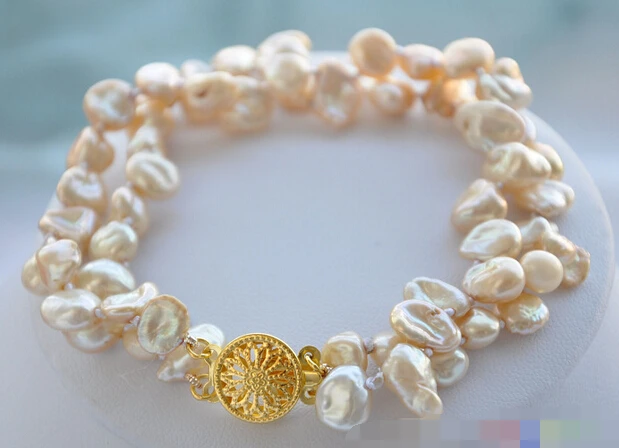 

01324 2row 8" champagne BAROQUE KESHI REBORN PEARL BRACELET