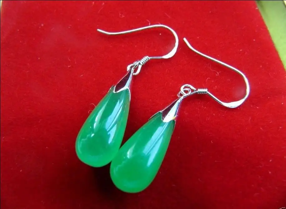

Free shipping Wholesale price Water drop zircon gem stone New A Pair Teardrop Green stone 925 Sterling Silver Dangle Earrings