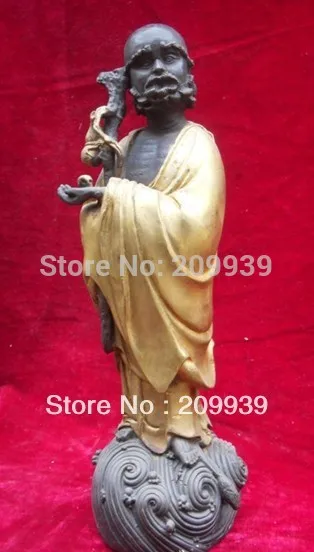 

00154 12"China Chinese Pure Bronze Arhat Stand Damo Bodhidharma Dharma Buddha Statue