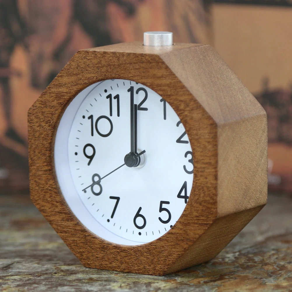 No Ticking Repeat Backlight Digital Clock Round Wooden Alarm Clock Home
