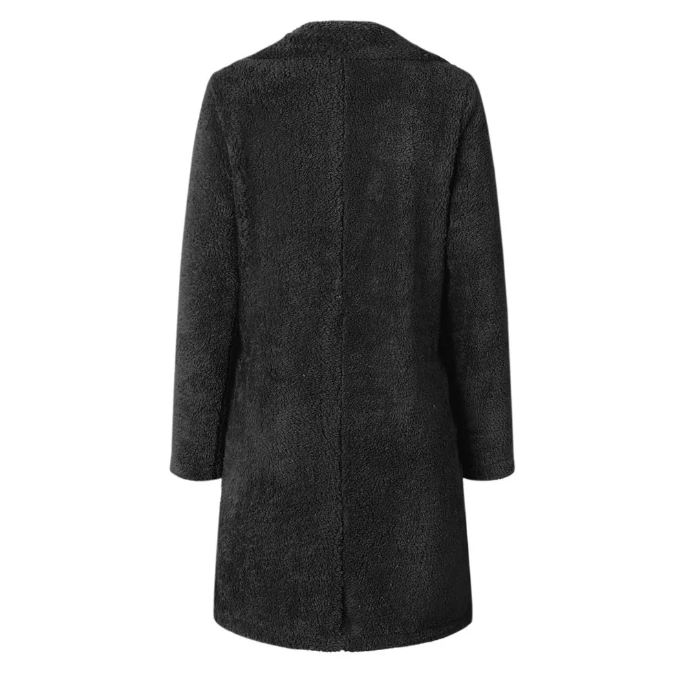 Большие размеры, S-3XL, женское длинное пальто из искусственного меха, однотонное длинное зимнее пальто с длинным рукавом и открытой передней частью, Женская Повседневная Свободная верхняя одежда, меховая куртка