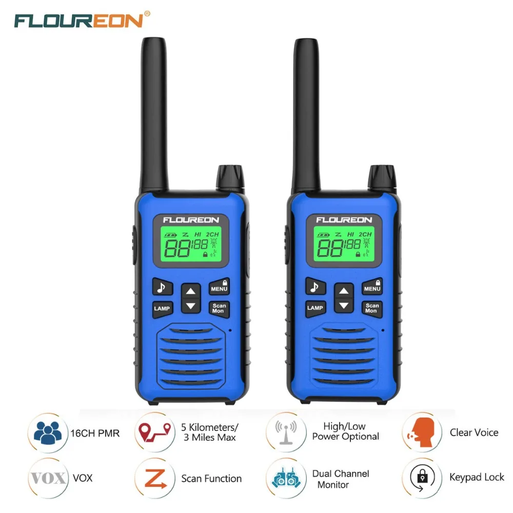FLOUREON 22 CH Twins Walkie Talkies FRS//GMRS 462-467MHZ Handheld Interphone 5 Km