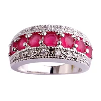 Fashion Women Band Rings Round Cut Red Ruby  Silver Ring Size 6 7 8 9 10 11 12 Free Shipping Free Shipping Gift For Ladies