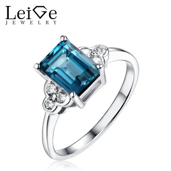 

Leige Jewelry Sterling Silver London Blue Topaz Ring Natural Gemstone Wedding Promise Rings for Women Emerald Cut Fine Jewelry