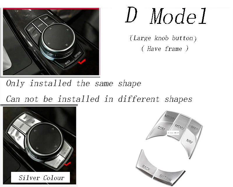 Стайлинга автомобилей мультимедиа пуговицы крышка Стикеры рамка-накладка украшения для bmw f30 f10 f20 f25 f07 x1 x3 x5 x6 1/2/3/4/5/6/7 серии - Название цвета: D Model Silver