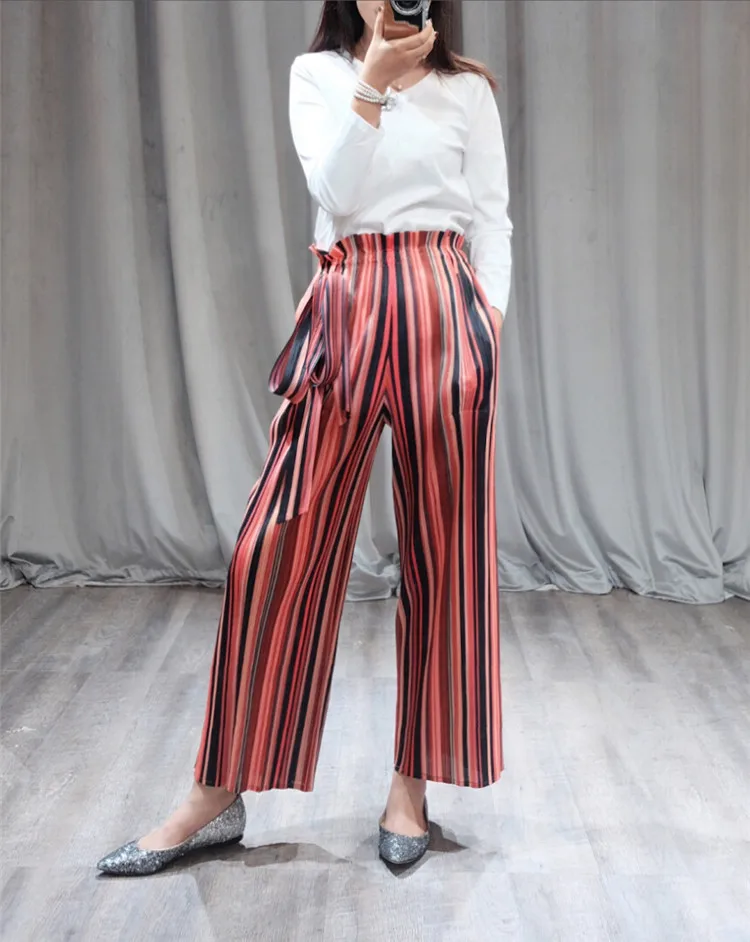Pantalones Color En Loose Photo Abrir Libre Plisada Gasa Nuevas Envío photo Stock Color Rayas Anchos Femeninos Las Tenedor 76Iqwq0TU