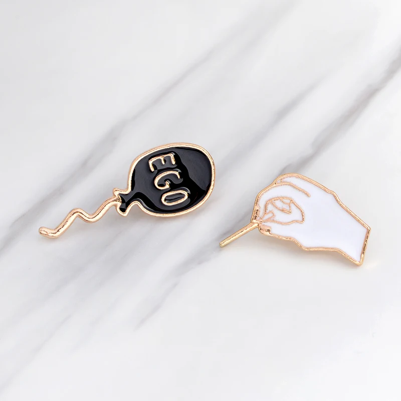 

Cartoon Funny Hand Pop your EGO Balloon Pins Metal Enamel Black White Brooch Pins for Clothes Denim Jacket Bag Badge Jewelry
