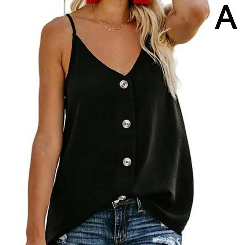 

Womens Sleeveless Tank Top Button Down Sexy V-neck Strappy Tank Top Boho Solid Chiffon Loose Casual Camisole Backless Vest Shirt