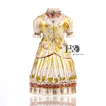 

H&D Miniature Wedding Dress Jeweled Trinket Box Ring Holder Earring Jewelry Box with Crystal (wedding dress)