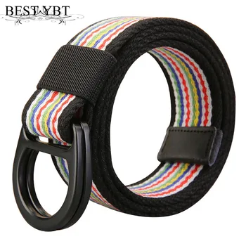 

Best YBT Unisex Belt Canvas Alloy Double ring buckle Women Belt Cowboy Outdoor Sports Simple Fashion High Quality Men Belt