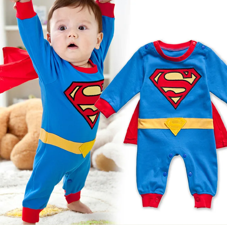 Ползунки Супермена для маленьких мальчиков с длинными рукавами и плащом костюм для Хэллоуина и Рождества подарочные ползунки для мальчиков весна-осень одежда