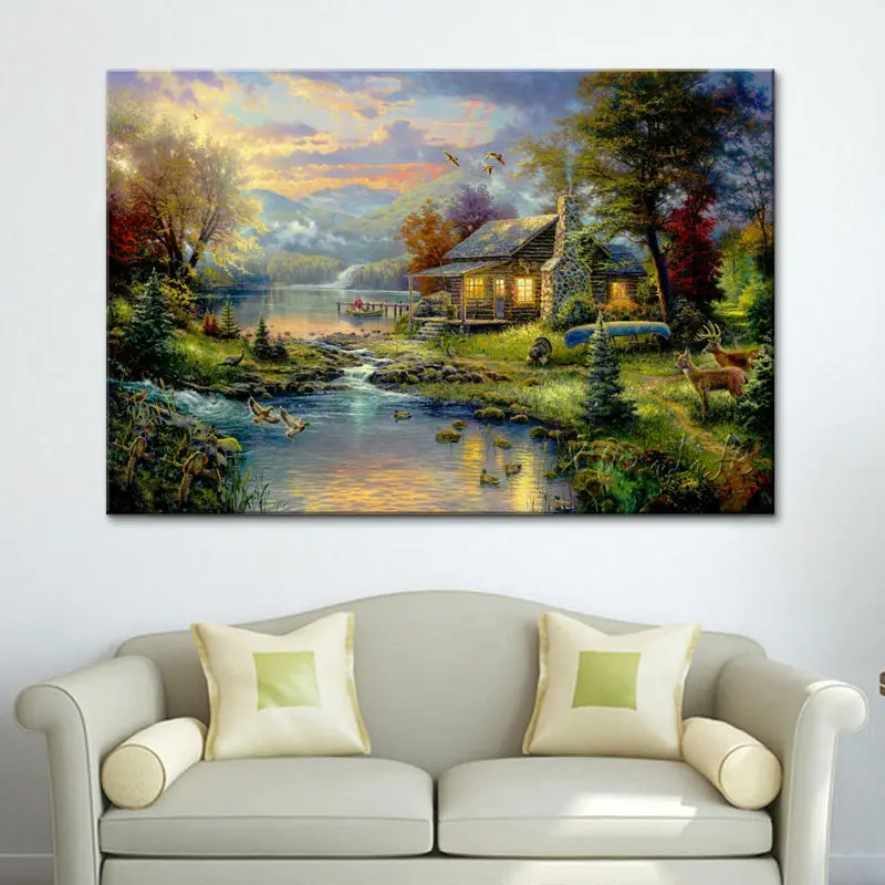 

Thomas Kinkade print Paintings Poster and print of Cottage Giclee Art On Canvas Wall pictures for living room home decor caudros