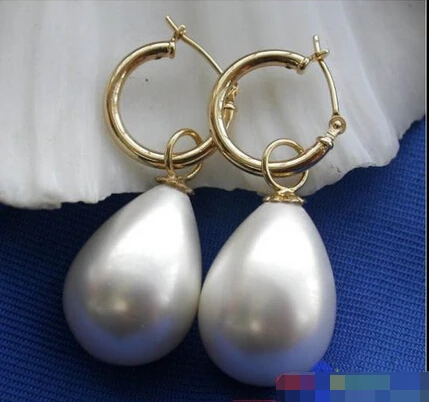 

Free shipping@ p1998 20MM DRIP WHITE SOUTH SEA SHELL PEARL DANGLE EARRING 6.10