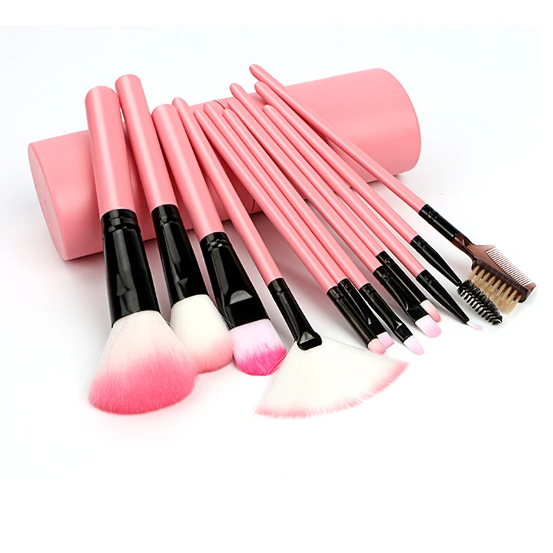 12Pcs/Set Professional Makeup Brushes Tool Eye Shadow Foundation Eyebrow Lip Brush cosmetics Leather Cup Holder Case Kit | Красота и