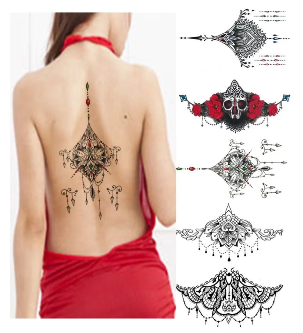 

12pcs/Lot Temporary Tattoos New Large 24*13cm Breasts Sexy Tattoo Stickers Body Art Female DIY Chest Flowers BIG Tattoo Stickers