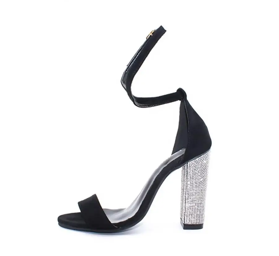 Летняя женская обувь; сандалии; туфли-лодочки с ремешком на лодыжке, украшенные стразами; свадебные модельные туфли на очень высоком каблуке; женская обувь; Большие Size34-43 - Цвет: Black