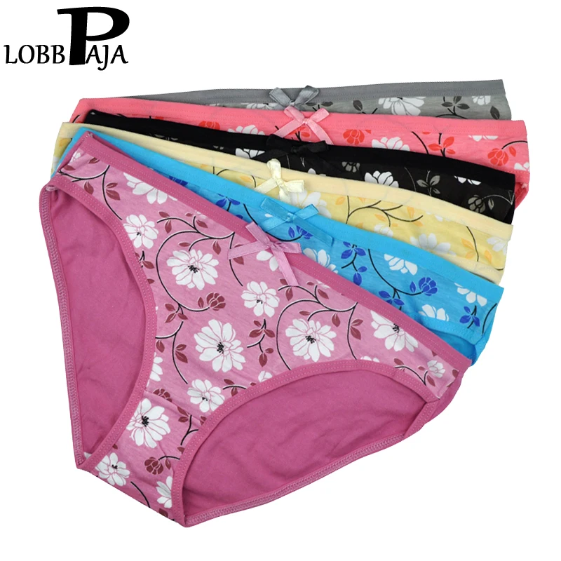 LOBBPAJA 5 pcs/Lot Woman Underwear Cotton Floral Print Low Rise Briefs Ladies Knickers Panties Lingerie Intimates for Women