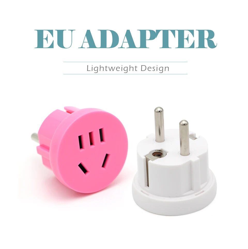 2 Round Pin Socket US AU To EU Plug USA AUS To Euro Europe Travel Wall Power Plug Charger Outlet Adapter Converter Safety Valve (1)